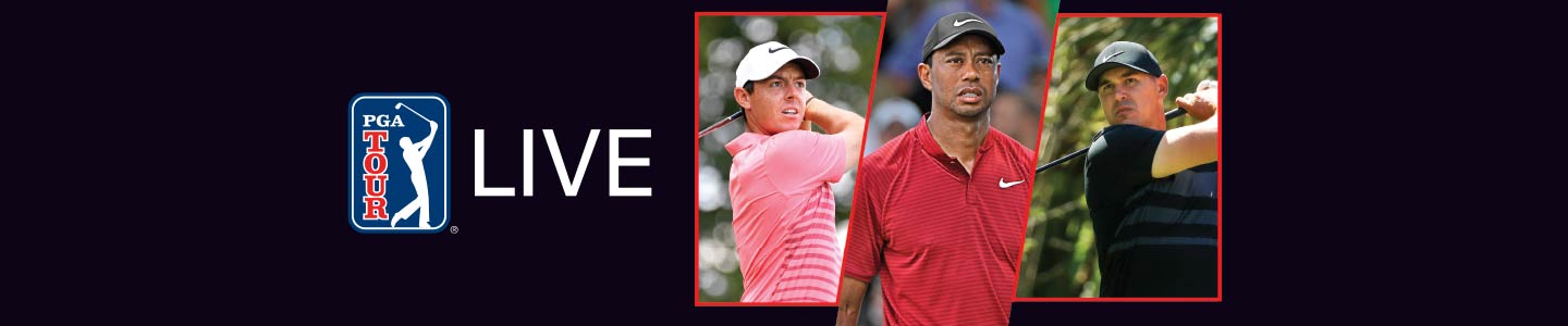 PGA Tour Live logo featuring three pro golfers