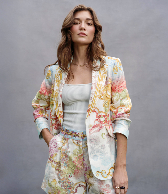 Robert Graham woman in floral jacket