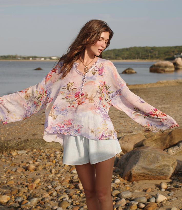 Robert Graham woman in pink floral top